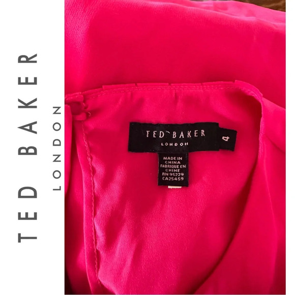 Ted Baker Pelayo Dress Hot Pink Bow and Pleat Detail  Sleeveless Lined Size 4 - Picture 11 of 11